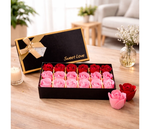 Flower Box Eternal Fragrant Roses Flowers in a Box Pink Red 18 pcs.