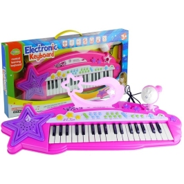 Keyboard Organki 37 Klawiszy MP3 Mikrofon Różowe Keyboard Organki 37 Klawiszy MP3 Mikrofon Różowe