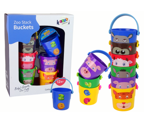 Набор цветных ведер с животными – пирамидка