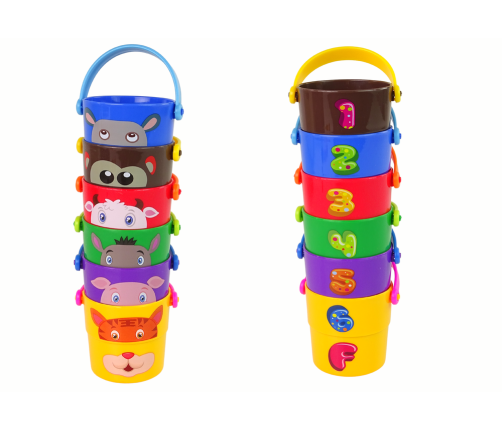 Набор цветных ведер с животными – пирамидка