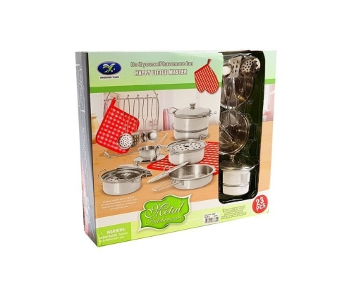 Set of Stainless Steel Pots for Children 23 elements