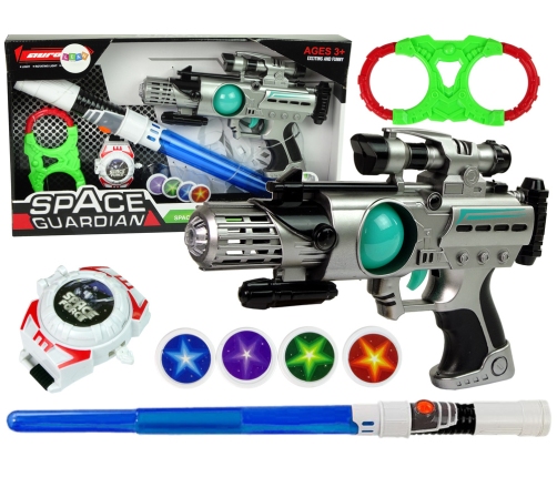Space Warrior Set Laser Gun Lightsaber Handcuffs Disc Thrower