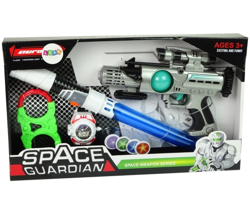 Space Warrior Set Laser Gun Lightsaber Handcuffs Disc Thrower