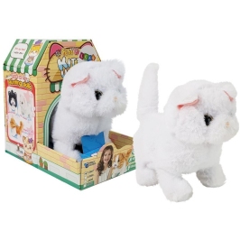 White Persian Cat Walks Wags Its Tail on Batteries White Persian Cat Walks Wags Its Tail on Batteries