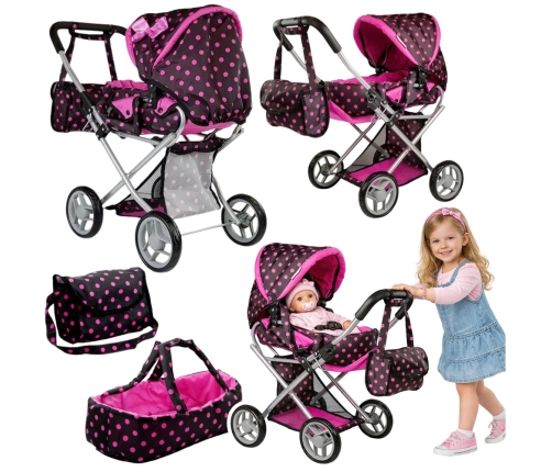 Коляска для Кукол 2в1 Alice Black-Pink