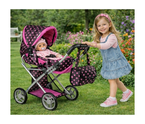 Коляска для Кукол 2в1 Alice Black-Pink