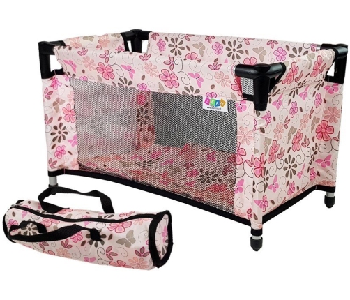 Leļļu gulta Alice Pink in Flowers