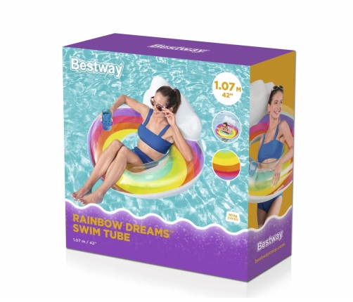 Bestway 43647 Koło do pływania z oparciem Tęcza 1.07m