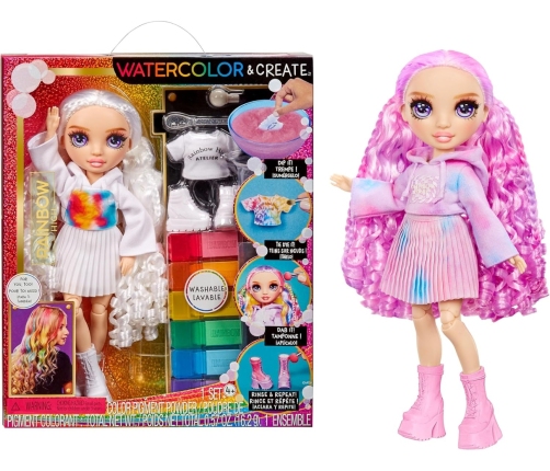 MGA 507581  Rainbow High Watercolor And Create Lalka Do Malowania Z Fioletowymi Oczami