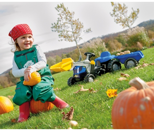 Rolly Toys 023929 Traktor Rolly Kid New Holland Agriculture z łyżka i przyczepą