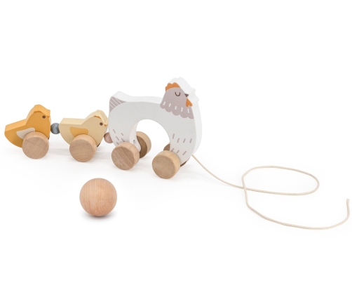 Viga 44285 PolarB Drewniana zabawka do ciągnięcia – kura z kurczaczkami