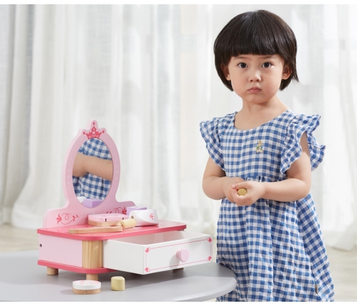 Viga 44571 Drewniana toaletka z lustrem i akcesoriami