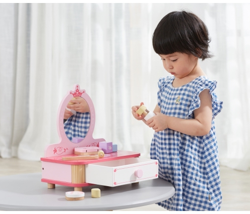 Viga 44571 Drewniana toaletka z lustrem i akcesoriami