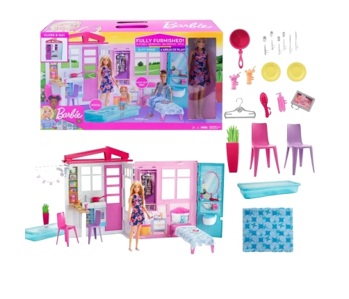 Barbie Dollhouse with accessories and doll GWY84